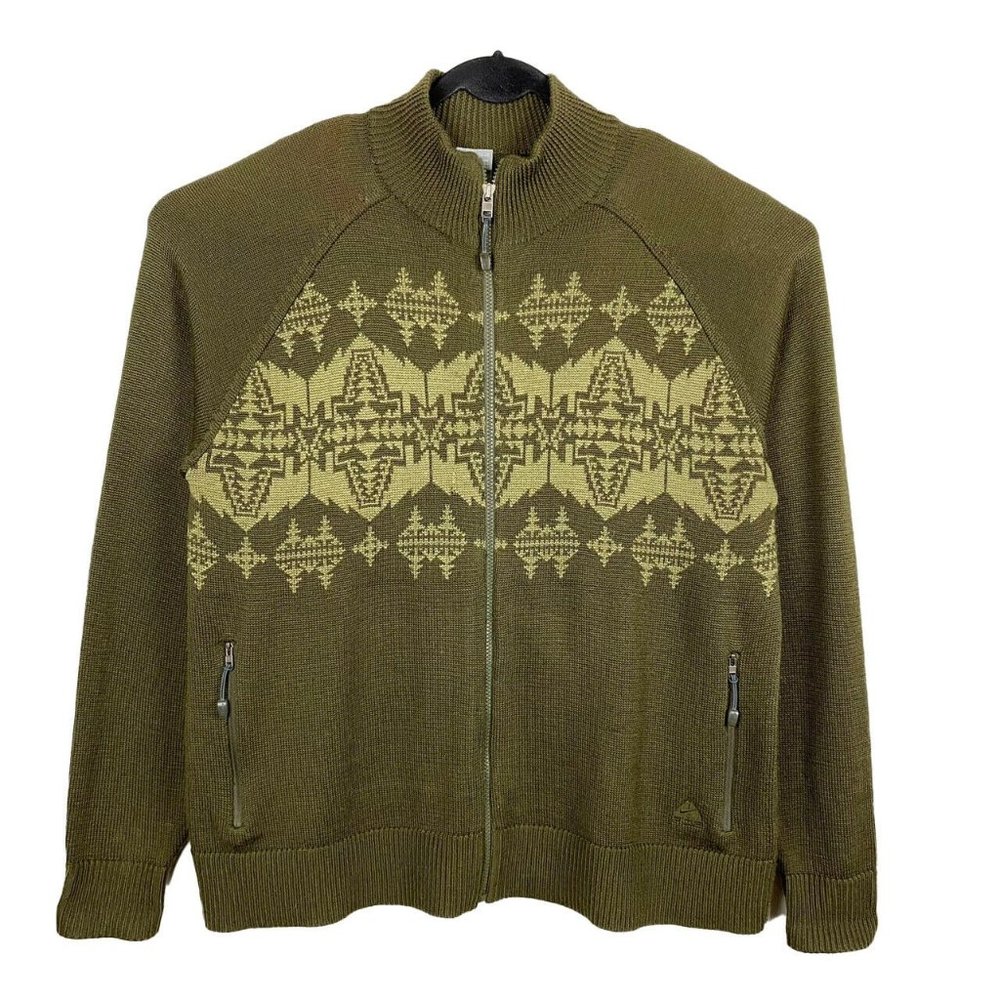 VTG Nike ACG Mens XL Wool Blend Full Zip Sweater Green Aztec Fair Isle